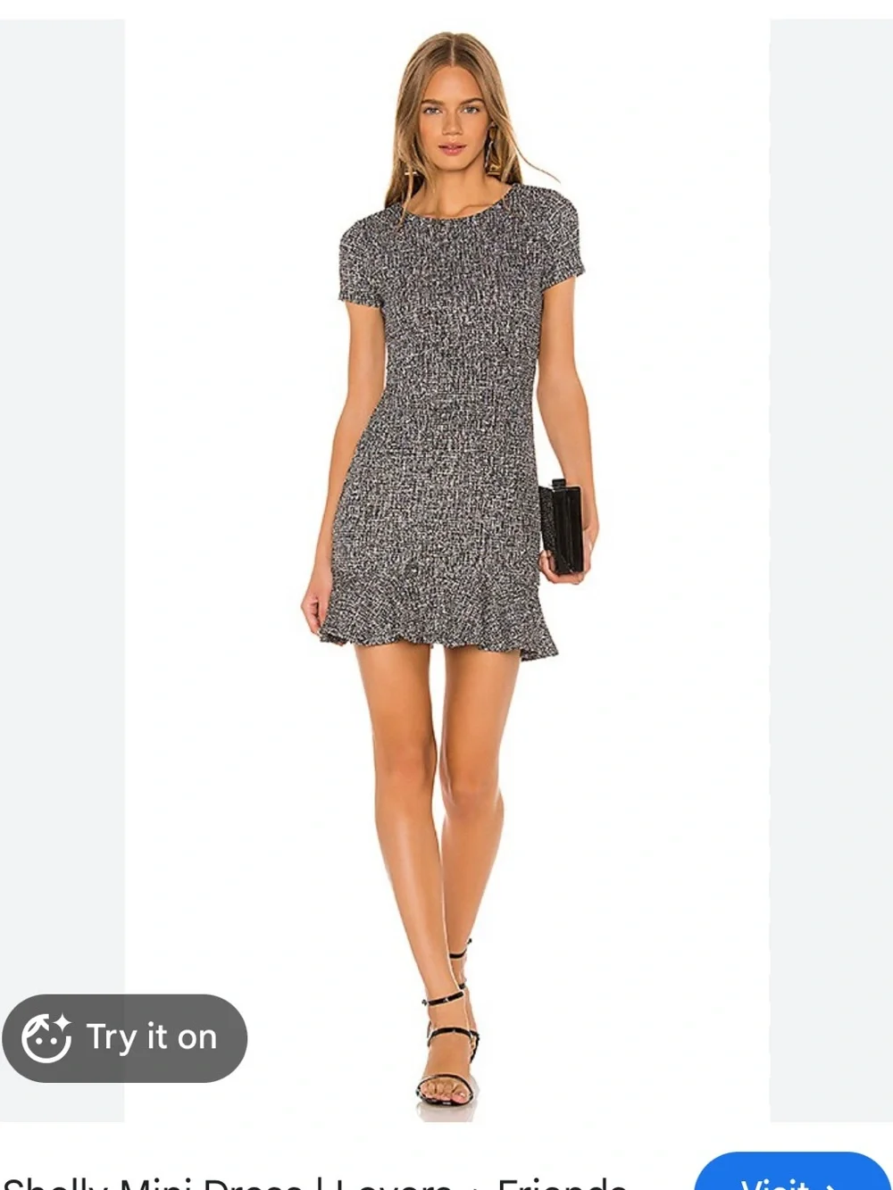 Lovers + Friends Shelly Black & White Tweed Short Sleeve Ruffle Hem Mini Dress - Picture 3 of 8